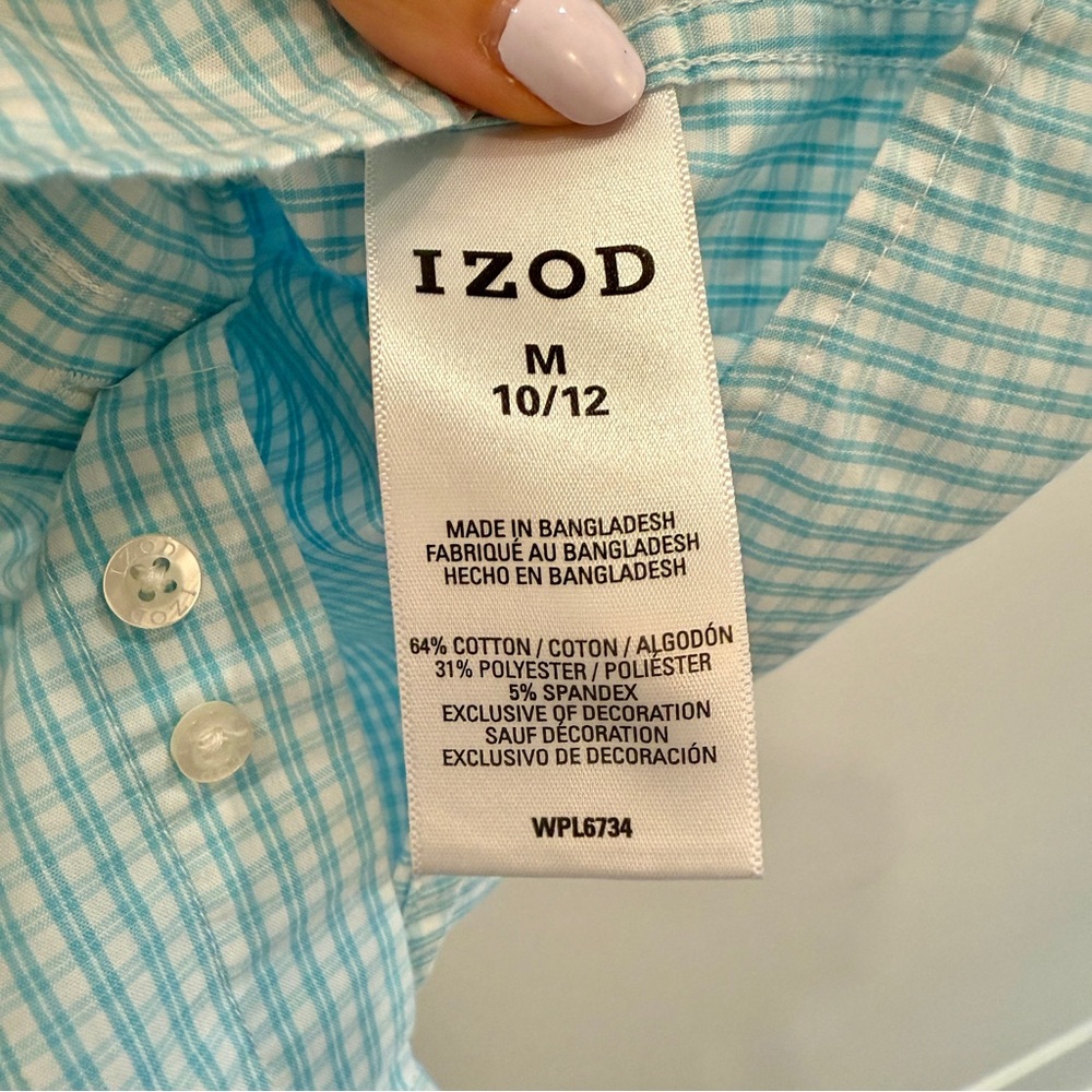 Izod Boy's Light Blue Gingham Shirt - Picture 5 of 6